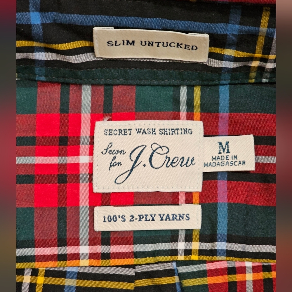 J. Crew Secret Wash Button Down Shirt Men Medium Red Green Plaid Preppy Classic - Picture 4 of 6